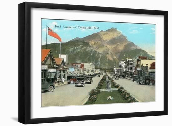 Banff Avenue and Mt. Cascade-null-Framed Art Print