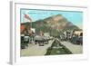 Banff Avenue and Mt. Cascade-null-Framed Art Print