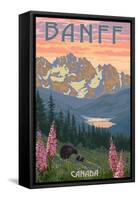 Banff, Canada - Bear and Spring Flowers-Lantern Press-Framed Stretched Canvas