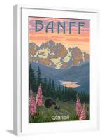 Banff, Canada - Bear and Spring Flowers-Lantern Press-Framed Art Print