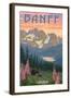 Banff, Canada - Bear and Spring Flowers-Lantern Press-Framed Art Print