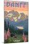 Banff, Canada - Bear and Spring Flowers-Lantern Press-Mounted Art Print