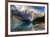 Banff, Canada - Moraine Lake Canoes-Lantern Press-Framed Premium Giclee Print