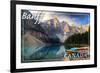 Banff, Canada - Moraine Lake Canoes-Lantern Press-Framed Premium Giclee Print