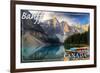 Banff, Canada - Moraine Lake Canoes-Lantern Press-Framed Art Print