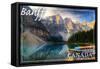 Banff, Canada - Moraine Lake Canoes-Lantern Press-Framed Stretched Canvas