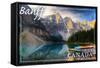 Banff, Canada - Moraine Lake Canoes-Lantern Press-Framed Stretched Canvas