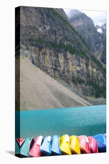 Banff Canoes on Glacial Lake Photo Poster-null-Stretched Canvas