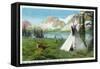 Banff National Park, Alberta, View of Bow Lake and Crowfoot Glacier, Doe and Teepee-Lantern Press-Framed Stretched Canvas