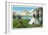 Banff National Park, Alberta, View of Bow Lake and Crowfoot Glacier, Doe and Teepee-Lantern Press-Framed Art Print