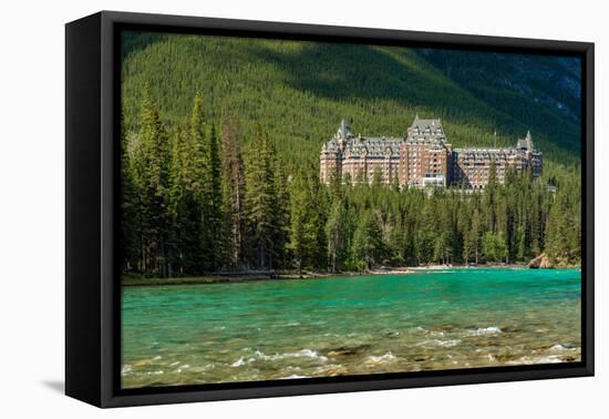 Banff Springs Hotel by Bow River in Banff National Park, Alberta, Canada-null-Framed Stretched Canvas