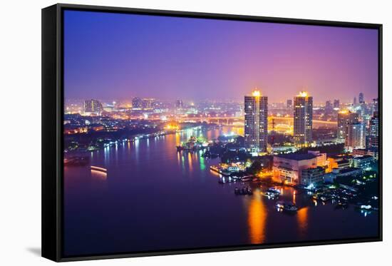 Bangkok City Scape at Nighttime-tomgigabite-Framed Stretched Canvas