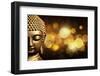 Bangkok, Thailand. Depiction of head and face of Buddha with glowing lights-Miva Stock-Framed Photographic Print