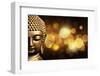 Bangkok, Thailand. Depiction of head and face of Buddha with glowing lights-Miva Stock-Framed Photographic Print