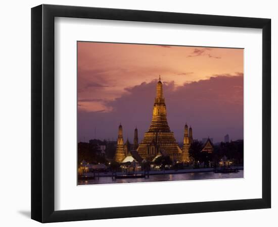 Bangkok, Thailand; the Wat Arun Temple across the Chao Phraya River at Sunset-Dan Bannister-Framed Photographic Print