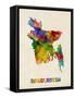 Bangladesh Watercolor Map-Michael Tompsett-Framed Stretched Canvas