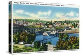 Bangor, Maine, Brewer Shore View of Bangor Skyline, Penobscot River-Lantern Press-Stretched Canvas