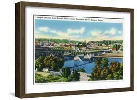 Bangor, Maine, Brewer Shore View of Bangor Skyline, Penobscot River-Lantern Press-Framed Art Print