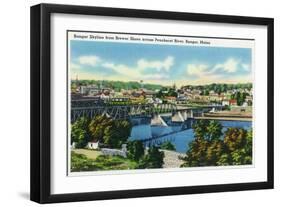 Bangor, Maine, Brewer Shore View of Bangor Skyline, Penobscot River-Lantern Press-Framed Art Print