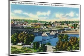 Bangor, Maine, Brewer Shore View of Bangor Skyline, Penobscot River-Lantern Press-Mounted Art Print
