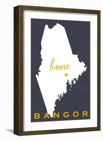 Bangor, Maine - Home State - White on Gray-Lantern Press-Framed Art Print