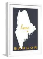 Bangor, Maine - Home State - White on Gray-Lantern Press-Framed Art Print