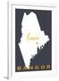 Bangor, Maine - Home State - White on Gray-Lantern Press-Framed Art Print