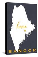 Bangor, Maine - Home State - White on Gray-Lantern Press-Stretched Canvas