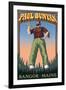 Bangor, Maine - Paul Bunyan-Lantern Press-Framed Art Print