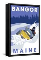 Bangor, Maine - Snowmobile Scene-Lantern Press-Framed Stretched Canvas
