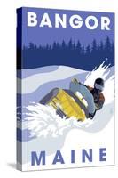 Bangor, Maine - Snowmobile Scene-Lantern Press-Stretched Canvas