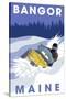 Bangor, Maine - Snowmobile Scene-Lantern Press-Stretched Canvas