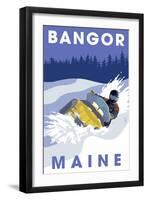 Bangor, Maine - Snowmobile Scene-Lantern Press-Framed Art Print