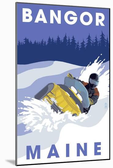Bangor, Maine - Snowmobile Scene-Lantern Press-Mounted Art Print