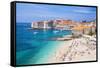 Banje beach, Old Port and Dubrovnik Old Town, Dubrovnik, Dalmatian Coast, Croatia, Europe-Neale Clark-Framed Stretched Canvas