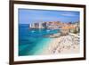 Banje beach, Old Port and Dubrovnik Old Town, Dubrovnik, Dalmatian Coast, Croatia, Europe-Neale Clark-Framed Photographic Print