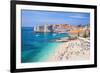 Banje beach, Old Port and Dubrovnik Old Town, Dubrovnik, Dalmatian Coast, Croatia, Europe-Neale Clark-Framed Photographic Print