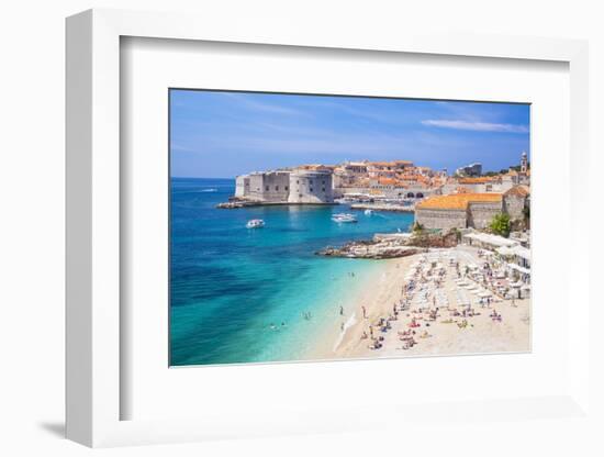 Banje beach, Old Port and Dubrovnik Old Town, Dubrovnik, Dalmatian Coast, Croatia, Europe-Neale Clark-Framed Photographic Print