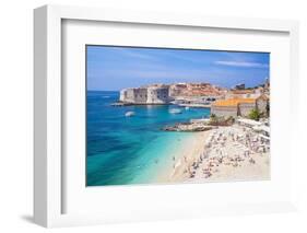 Banje beach, Old Port and Dubrovnik Old Town, Dubrovnik, Dalmatian Coast, Croatia, Europe-Neale Clark-Framed Photographic Print