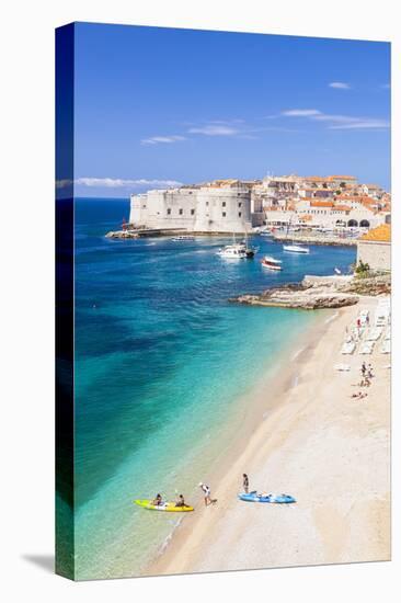 Banje beach, Old Port and Dubrovnik Old Town, Dubrovnik, Dalmatian Coast, Croatia, Europe-Neale Clark-Stretched Canvas