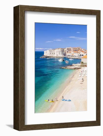 Banje beach, Old Port and Dubrovnik Old Town, Dubrovnik, Dalmatian Coast, Croatia, Europe-Neale Clark-Framed Photographic Print