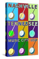 Banjo Pop Art - Nashville, Tennessee-Lantern Press-Stretched Canvas