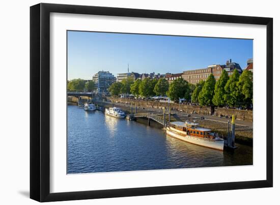 Bank of River Weser, Martinianleger, Bremen, Germany, Europe-Chris Seba-Framed Premium Photographic Print