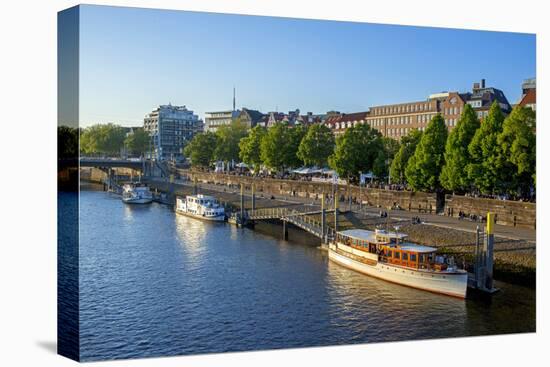 Bank of River Weser, Martinianleger, Bremen, Germany, Europe-Chris Seba-Stretched Canvas