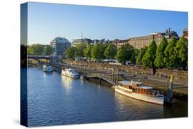 Bank of River Weser, Martinianleger, Bremen, Germany, Europe-Chris Seba-Stretched Canvas