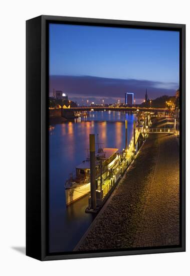 Bank of River Weser, Martinianleger, Bremen, Germany, Europe-Chris Seba-Framed Stretched Canvas