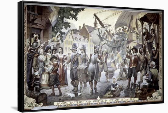 Banking, Bartering, and Shipping in New Amsterdam-null-Framed Stretched Canvas