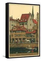 Banks of the Limmat, Zurich, Switzerland-null-Framed Stretched Canvas