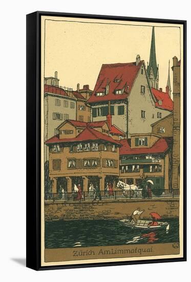 Banks of the Limmat, Zurich, Switzerland-null-Framed Stretched Canvas