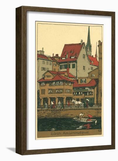 Banks of the Limmat, Zurich, Switzerland-null-Framed Art Print